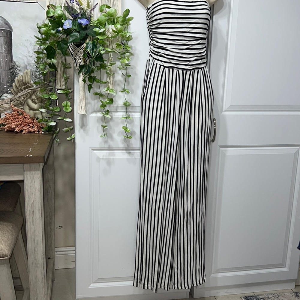 Heart and Hips White with Black Striped sleeveless jumpsuit